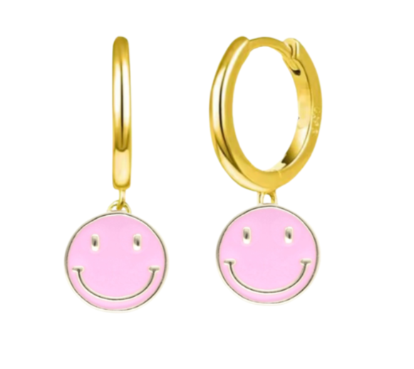 Oorbellen 14k goud plating  smiley licht roze