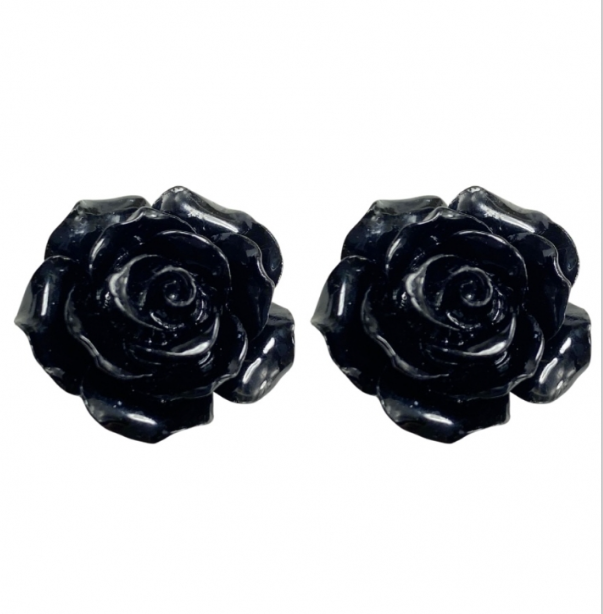 Clip oorbellen Zwart kunststof Bloem 2.5 cm