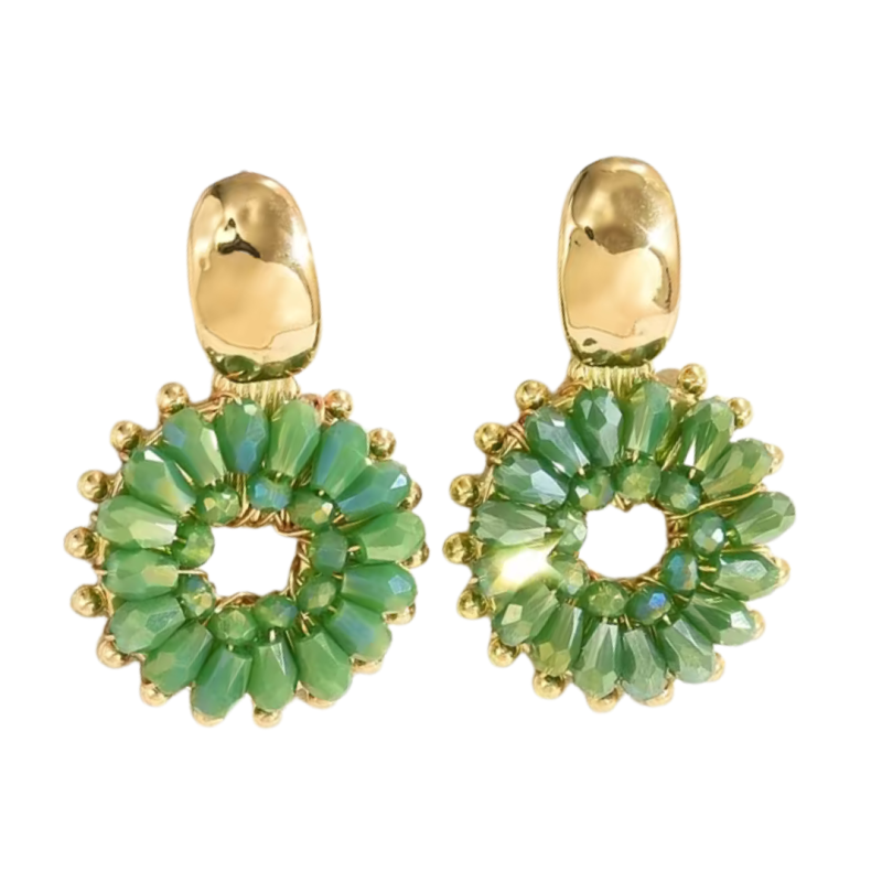 Oorbellen Fleur groen goud plating