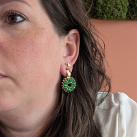 Oorbellen Fleur groen goud plating