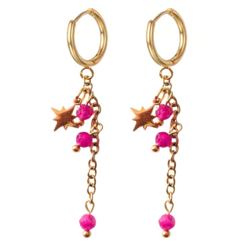Oorbellen roze Brise  goud plating  RVS