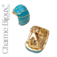 Clip oorbellen Alafina emaille blauw goudkleurig