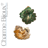 Clip oorbellen Lelie  groen goudkleurig 3 cm