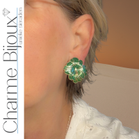 Clip oorbellen Lelie  groen goudkleurig 3 cm