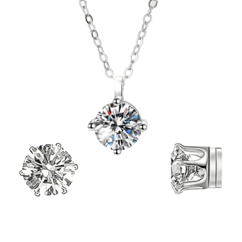 Set Magneet oorbelln en ketting zilverkleur zirkonia