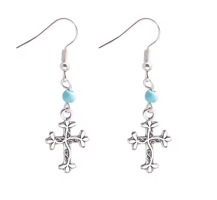 Zilveren oorbellen Kruis Turquoise