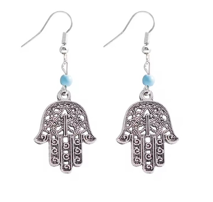 Lange oorbellen Fatima hand Turquoise zilver