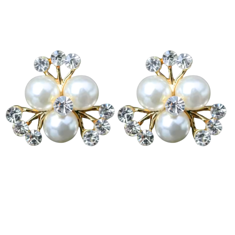 Clip oorbellen parel strass goudkleur 2 cm