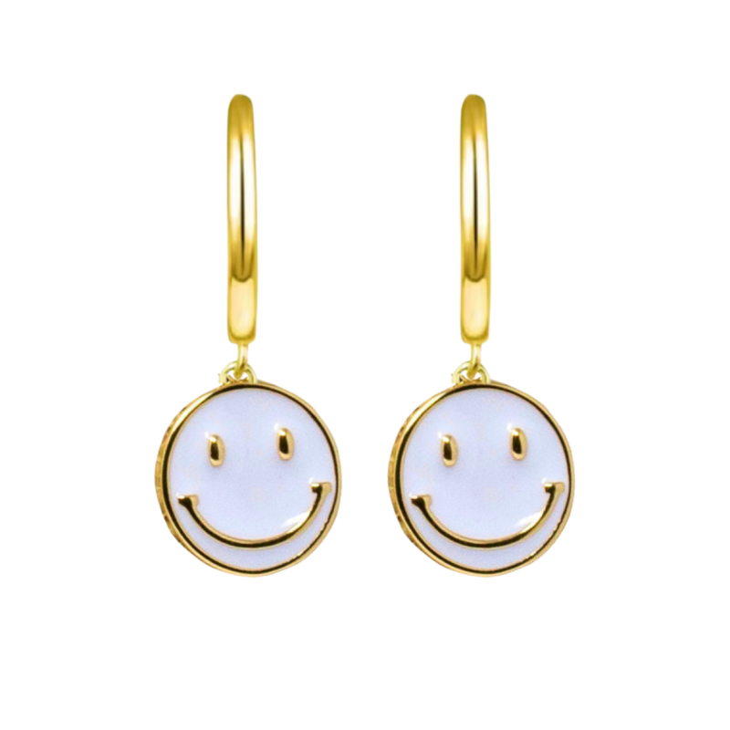 Goud plating oorringen Smiley goudkleurig wit