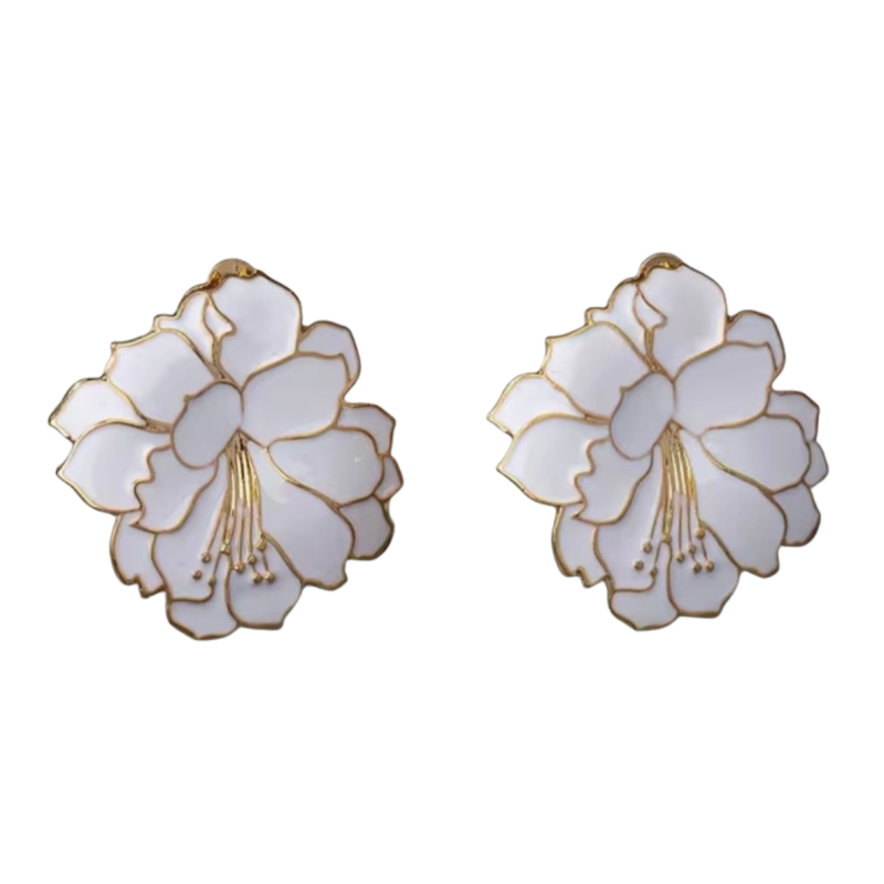 Clip oorbellen witte lelie goudkleurig 3 cm