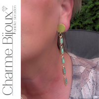 Clip oorbellen Camino goudkleurig groen 10 cm