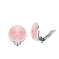 Clip oorbellen pastel roze zilverrand 17 mm