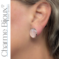 Clip oorbellen pastel roze zilverrand 17 mm
