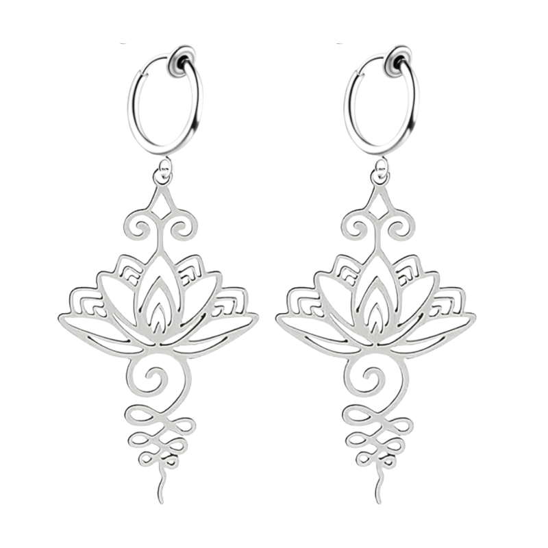 Klem oorbellen Lotus zilverkleur 6 cm
