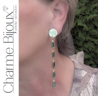 Clip oorbellen Camino goudkleurig Petrol  10 cm