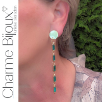 Clip oorbellen Camino goudkleurig Petrol  10 cm