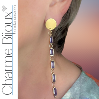 Clip oorbellen Camino goudkleurig Paars 10 cm