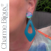 Clip oorbellen Vendy Hout Turquoise 8 cm