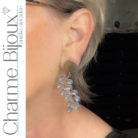 Clip oorbellen Blauw Zilverkleur Steentjes