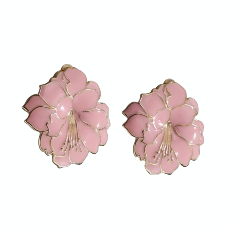 Clip oorbellen Roze Lelie goudkleurig 3 cm