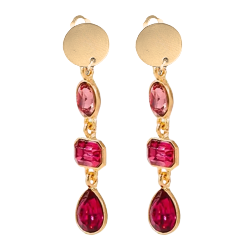 Clip oorbellen goudkleur Roze lang
