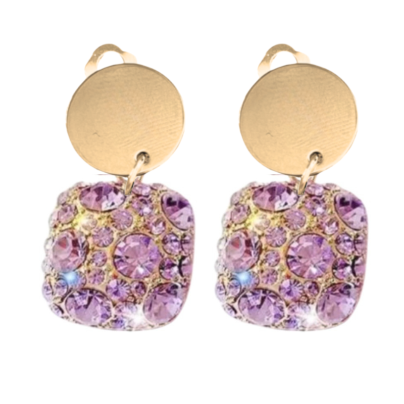 Clip oorbellen Paars Goudkleurig strass