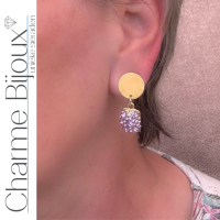 Clip oorbellen Paars Goudkleurig strass