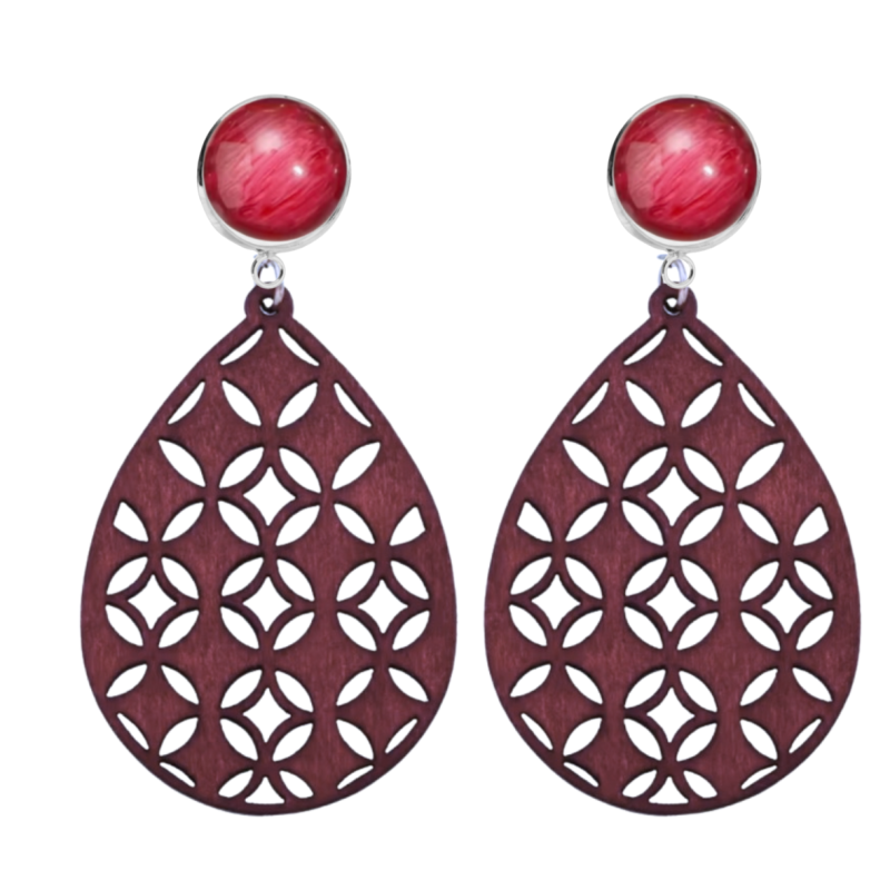 Clip oorbellen Bordeaux Rood Hout Zamora