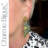 Clip oorbellen Groen Blauw Goudkleurig Farley  6.5 cm