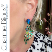 Lange oorbellen Groen Blauw Goudkleurig Farley 6.5 cm