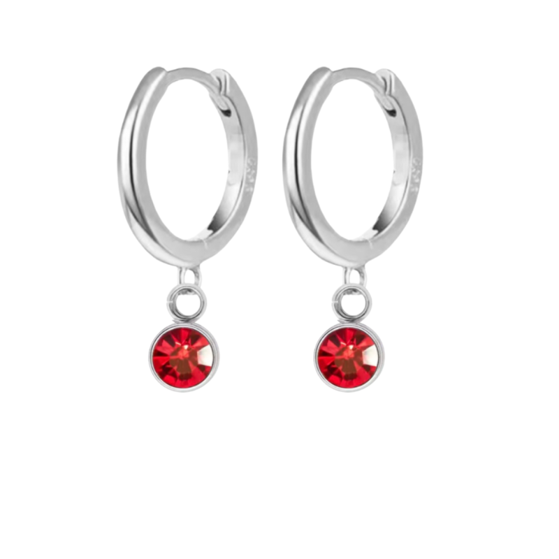 Zilveren oorringen rood 2 cm