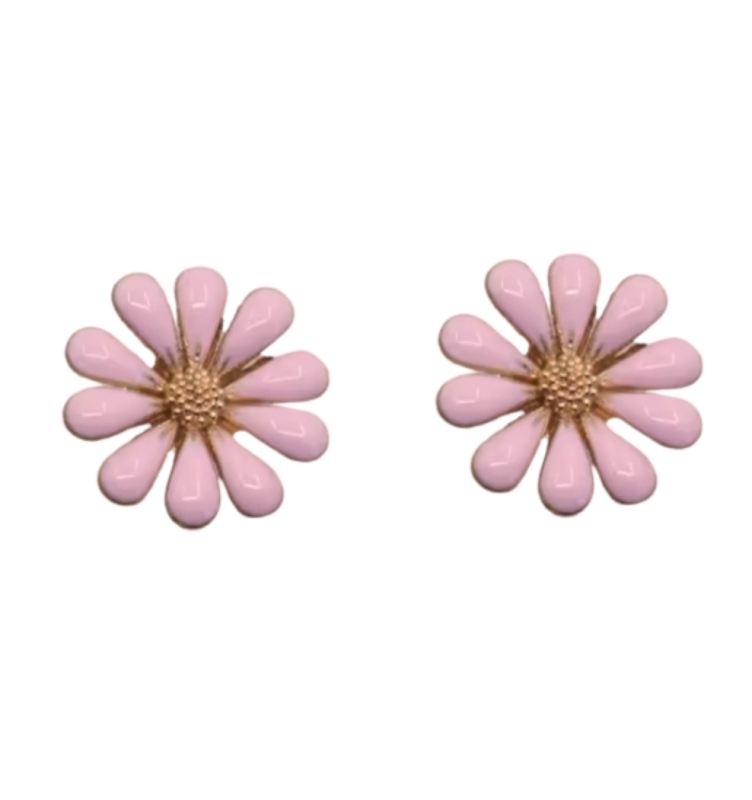 Magneet oorbellen Madelief  licht roze