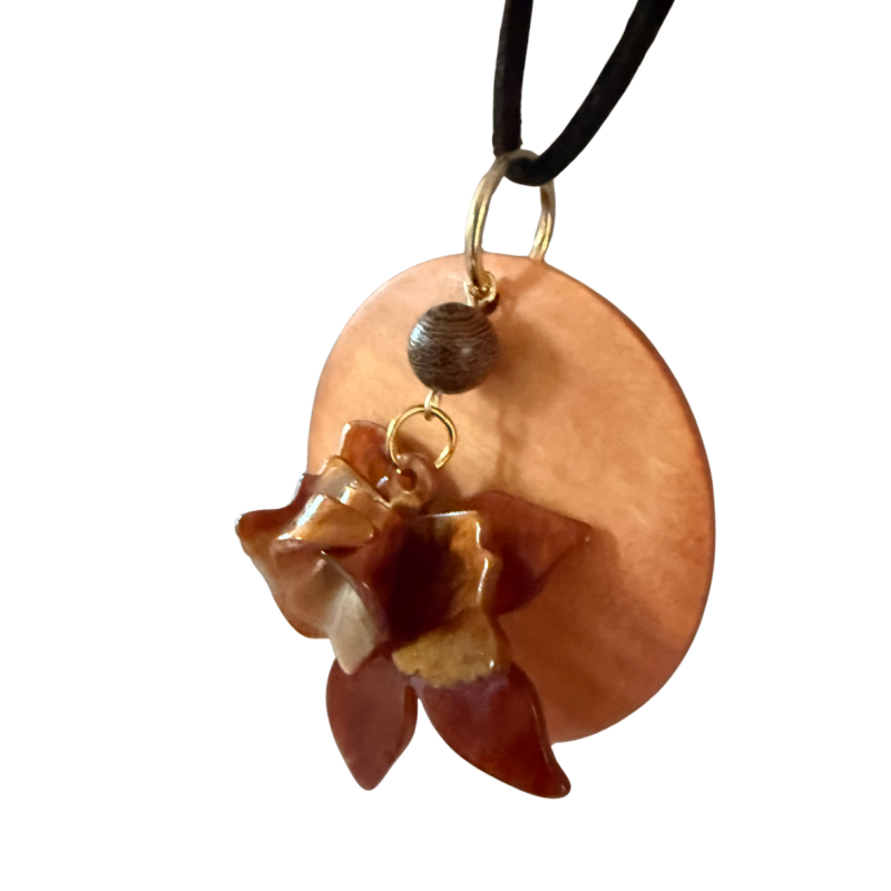 Ketting  Hout Bloem roestbruin verstelbaar