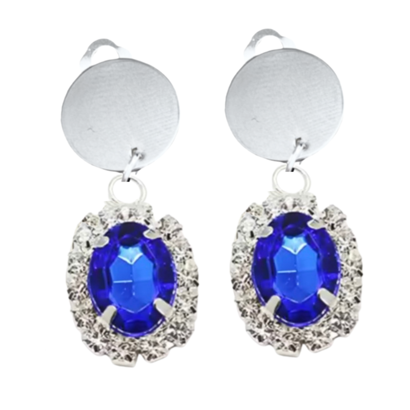 Clip oorbellen Blauw  Strass zilverkleur Ximena 3.5 cm