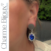 Clip oorbellen Blauw  Strass zilverkleur Ximena 3.5 cm