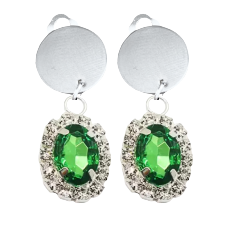Clip oorbellen Groen Strass zilverkleur Ximena 3.5 cm