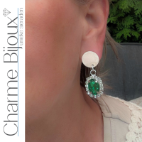 Clip oorbellen Groen Strass zilverkleur Ximena 3.5 cm
