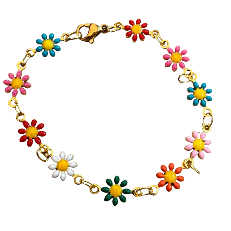 Enkelbandje goudkleurig Daisy gekleurd madelief 23 -25 cm Enkelbandje goudkleurig Daisy gekleurd madelief 23 -25 cm