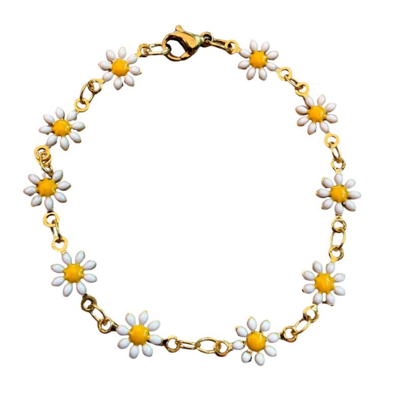 Enkelbandje goudkleurig  Wit Daisy  madelief  23 -25 cm