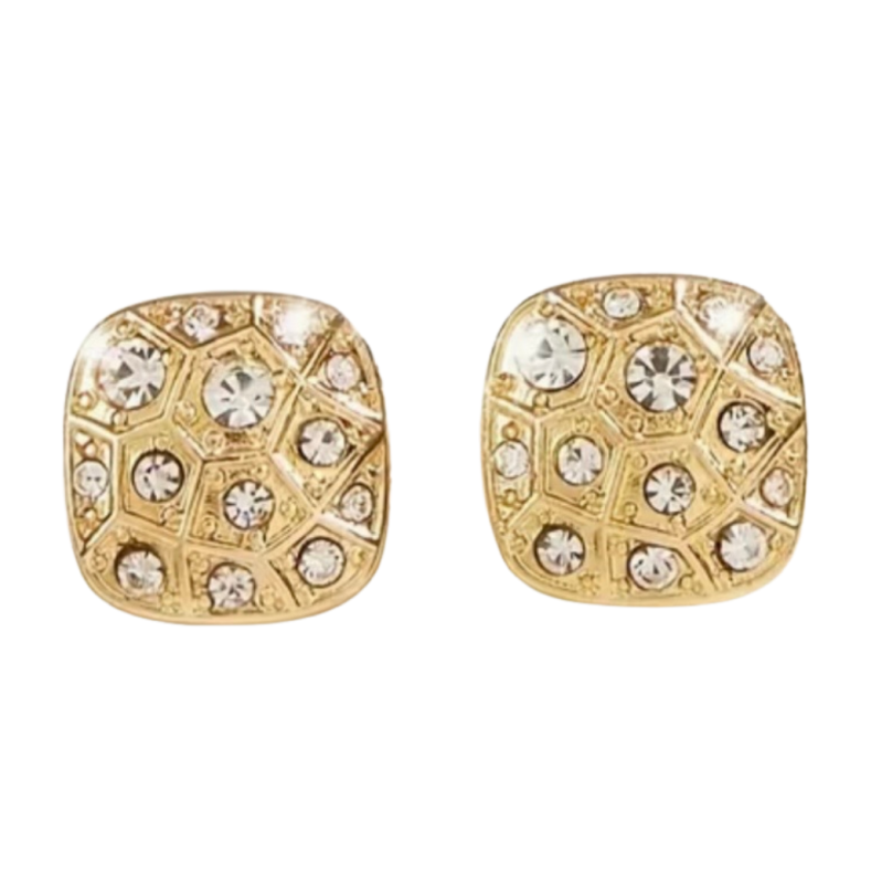 Clipoorbellen Goudkleurig strass vierkant Clipoorbellen Goudkleurig strass vierkant