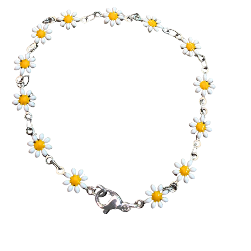 Enkelbandje zilverkleur Wit Daisy  madelief 23-25 cm