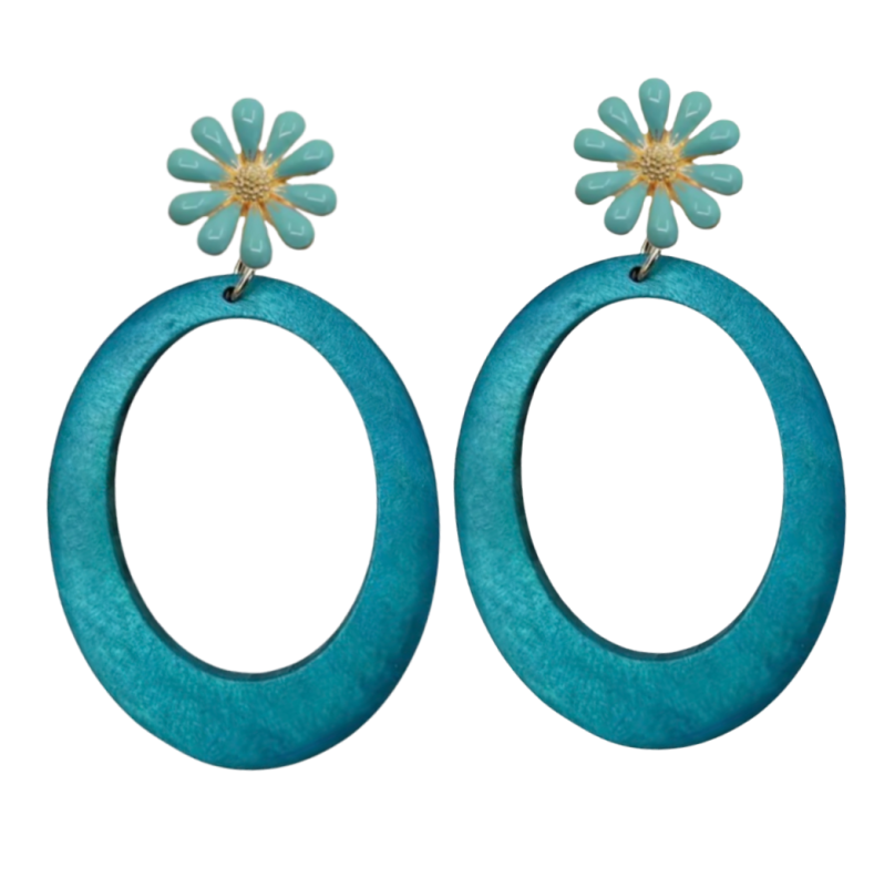 Clipoorbellen Turquoise madelief Tasha  Hout Ovaal