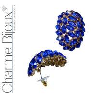 Oorbellen Blauw Goudkleurig  3.5 cm