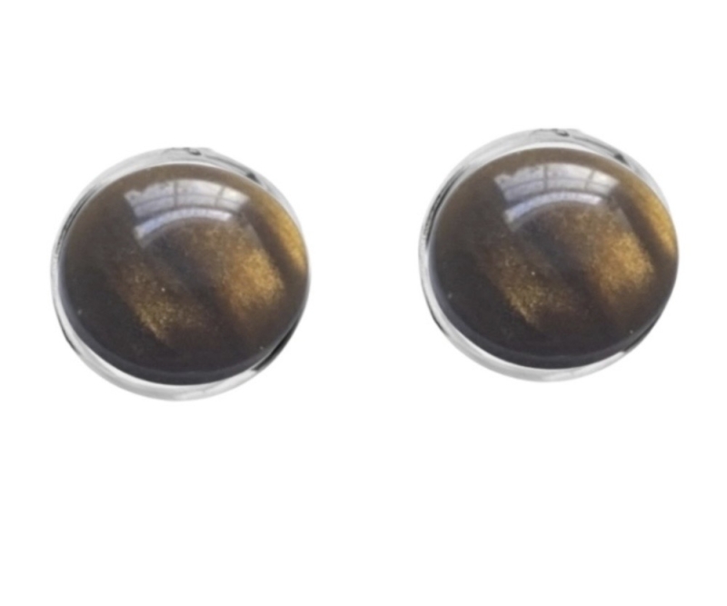 Magneet oorbellen Tijgeroog  14 mm zilverrand